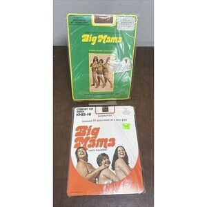 VTG Big Mama Pantyhose Sz XL 230-300 lb + Comfort Top Knee Highs 1970s NEW